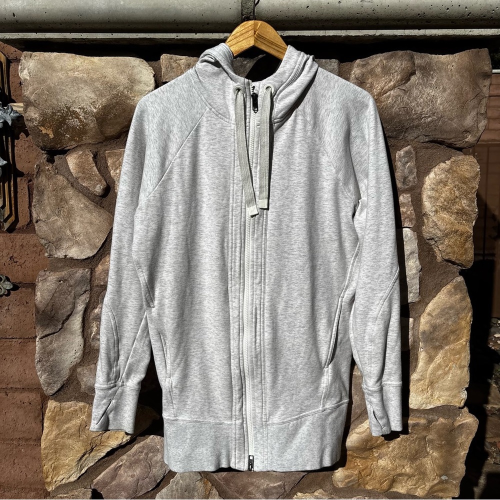 Athleta Women’s Long Hoodie Jacket Full Zip Size Small Gray White